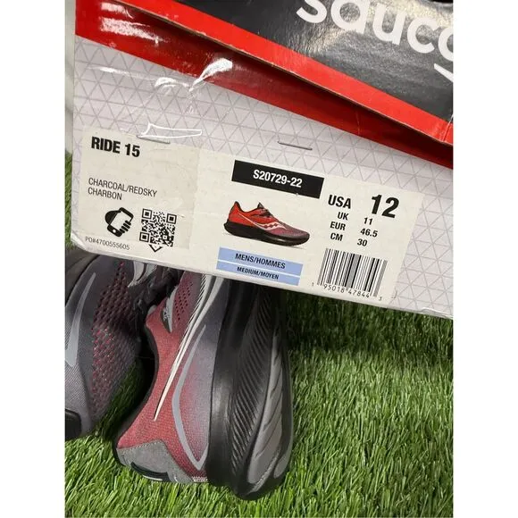 Size 12 - Saucony Ride 15 Charcoal Ember with box VERY CLEAN WORN once