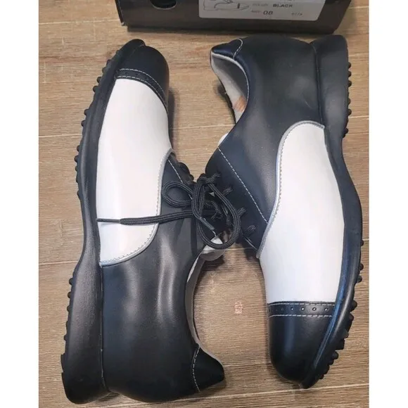 Size 8 Sandbaggers Audrey Womens Golf Shoes Black White Saddle Lace Up Leather