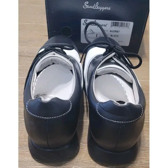 Size 8 Sandbaggers Audrey Womens Golf Shoes Black White Saddle Lace Up Leather
