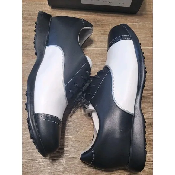 Size 8 Sandbaggers Audrey Womens Golf Shoes Black White Saddle Lace Up Leather