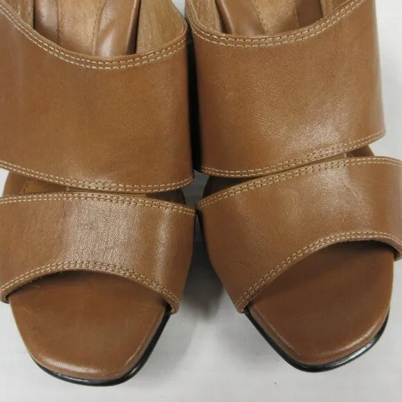 SOFFT Brown Tan Leather Heeled Sandals Size 8.5 Slip On Slide Mule Shoes 1227700