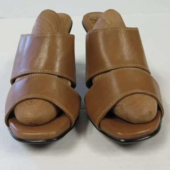 SOFFT Brown Tan Leather Heeled Sandals Size 8.5 Slip On Slide Mule Shoes 1227700