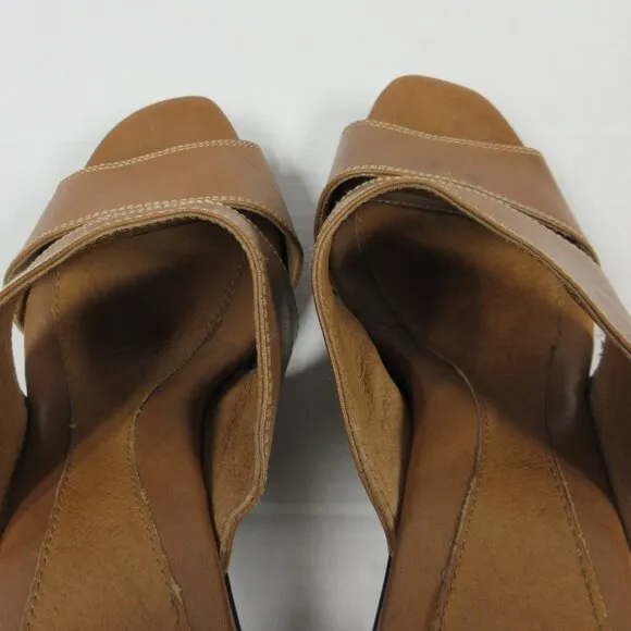 SOFFT Brown Tan Leather Heeled Sandals Size 8.5 Slip On Slide Mule Shoes 1227700