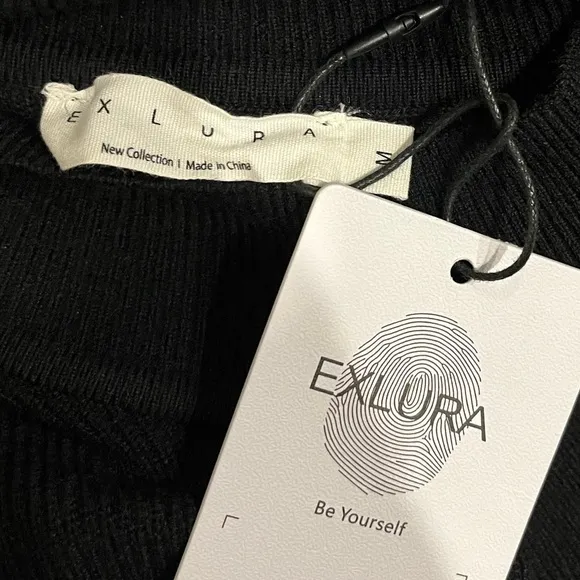 Soft High Crew Neck Keyhole Puff Sleeve Sweater Mock Black Exlura Size Medium