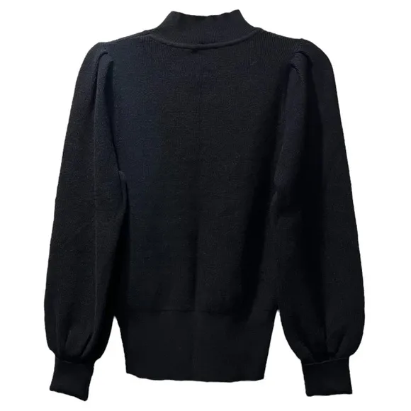 Soft High Crew Neck Keyhole Puff Sleeve Sweater Mock Black Exlura Size Medium