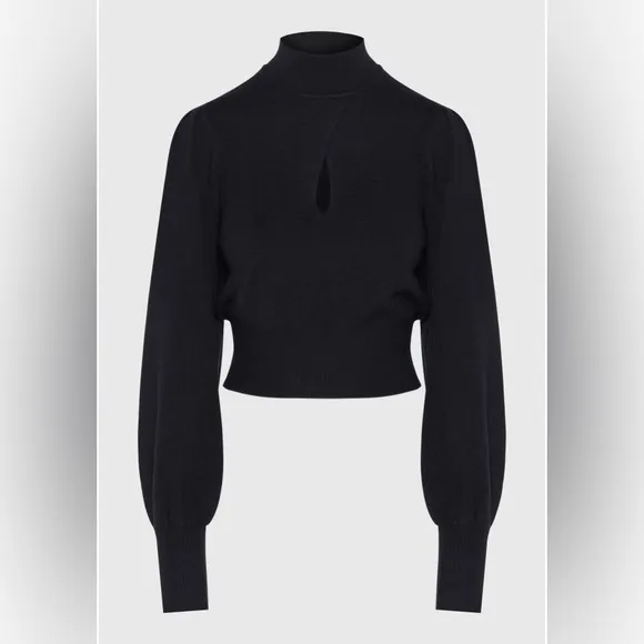 Soft High Crew Neck Keyhole Puff Sleeve Sweater Mock Black Exlura Size Medium