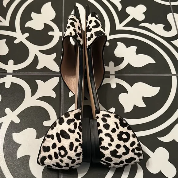 Something Navy Juliana Genuine Calf Hair Flat Black White Leopard Print Size 9
