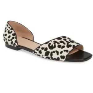 Something Navy Juliana Genuine Calf Hair Flat Black White Leopard Print Size 9