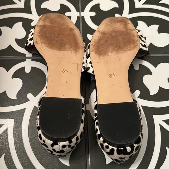 Something Navy Juliana Genuine Calf Hair Flat Black White Leopard Print Size 9