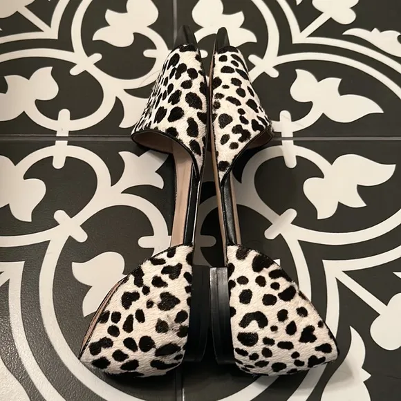 Something Navy Juliana Genuine Calf Hair Flat Black White Leopard Print Size 9