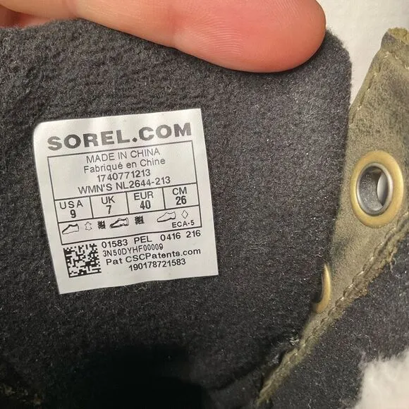 Sorel Slimpack II Lace Elk Women's 9 Olive Gray Leather Winter Snow Boots