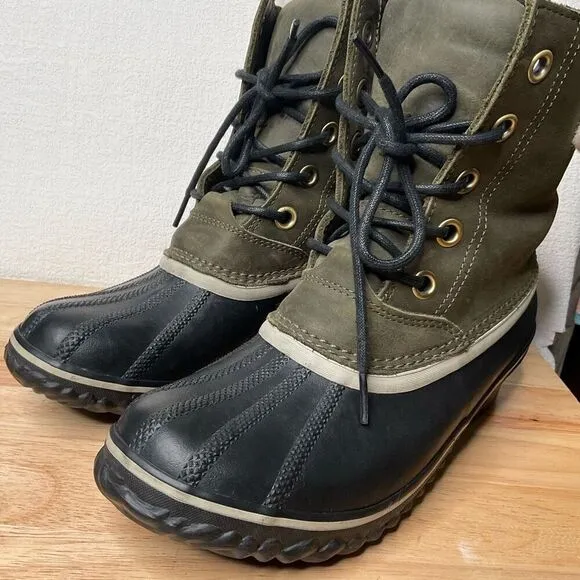 Sorel Slimpack II Lace Elk Women's 9 Olive Gray Leather Winter Snow Boots