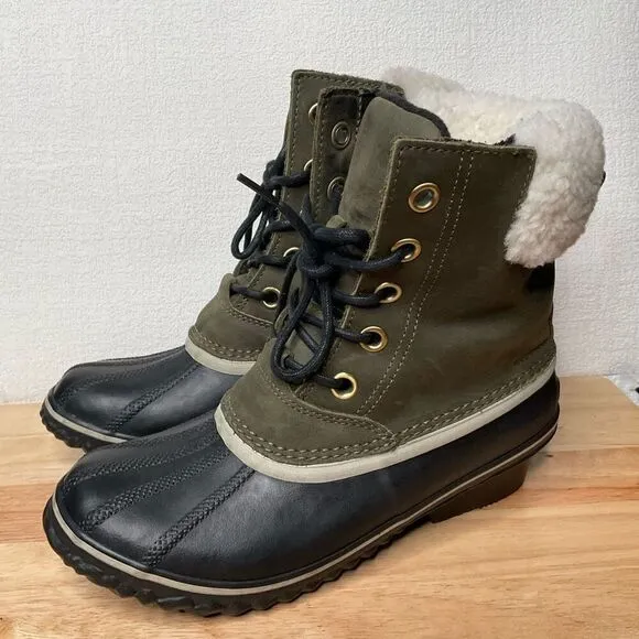 Sorel Slimpack II Lace Elk Women's 9 Olive Gray Leather Winter Snow Boots