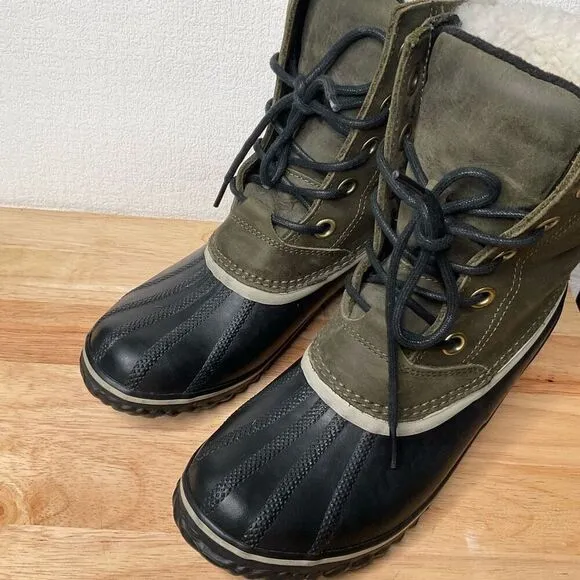 Sorel Slimpack II Lace Elk Women's 9 Olive Gray Leather Winter Snow Boots