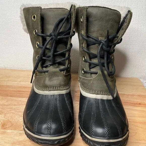 Sorel Slimpack II Lace Elk Women's 9 Olive Gray Leather Winter Snow Boots