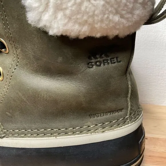 Sorel Slimpack II Lace Elk Women's 9 Olive Gray Leather Winter Snow Boots