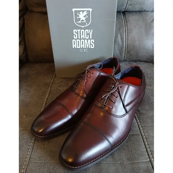 Stacy Adams Kallum Men's Cap Toe Oxford Burgundy‎ Leather Dress Shoes 25568 #778