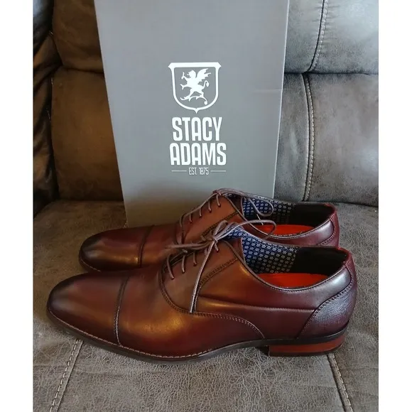 Stacy Adams Kallum Men's Cap Toe Oxford Burgundy‎ Leather Dress Shoes 25568 #778