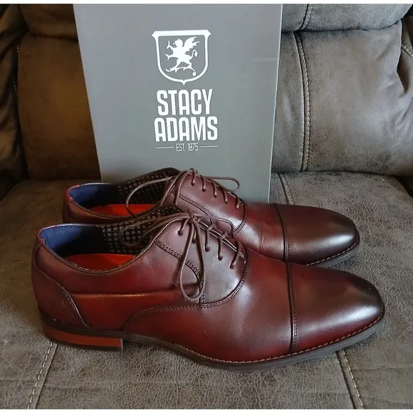 Stacy Adams Kallum Men's Cap Toe Oxford Burgundy‎ Leather Dress Shoes 25568 #778
