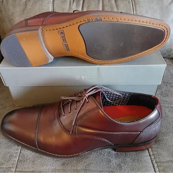 Stacy Adams Kallum Men's Cap Toe Oxford Burgundy‎ Leather Dress Shoes 25568 #778