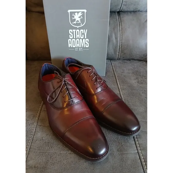 Stacy Adams Kallum Men's Cap Toe Oxford Burgundy‎ Leather Dress Shoes 25568 #778