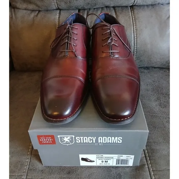 Stacy Adams Kallum Men's Cap Toe Oxford Burgundy‎ Leather Dress Shoes 25568 #778