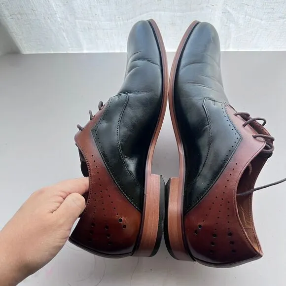 Stacy Adams Men's 9 Shoes Black Brown Leather Plain Toe‎ Savion 25177
