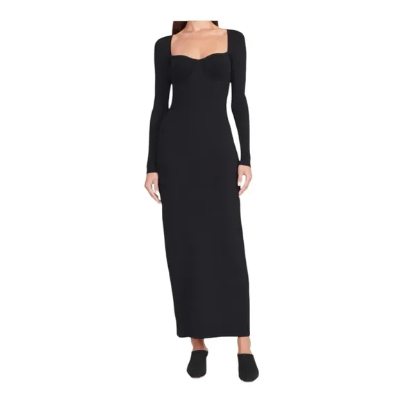 Staud Black Silhouette Long Sleeve Maxi Dress Size Large