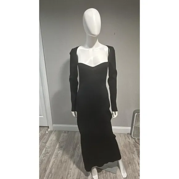 Staud Black Silhouette Long Sleeve Maxi Dress Size Large