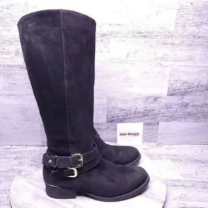 Steve Madden Amill Tall Knee High Leather Moto Boot Black Gold Women's sz 7