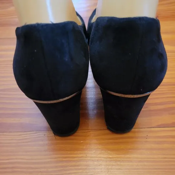 Stuart Weitzman 8M Suede Black Velvet Leather Block Heels Formal Glam Shoes