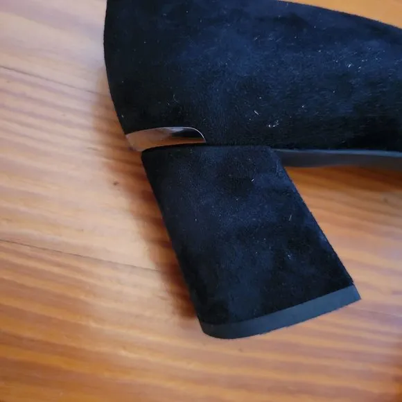 Stuart Weitzman 8M Suede Black Velvet Leather Block Heels Formal Glam Shoes