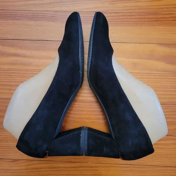 Stuart Weitzman 8M Suede Black Velvet Leather Block Heels Formal Glam Shoes