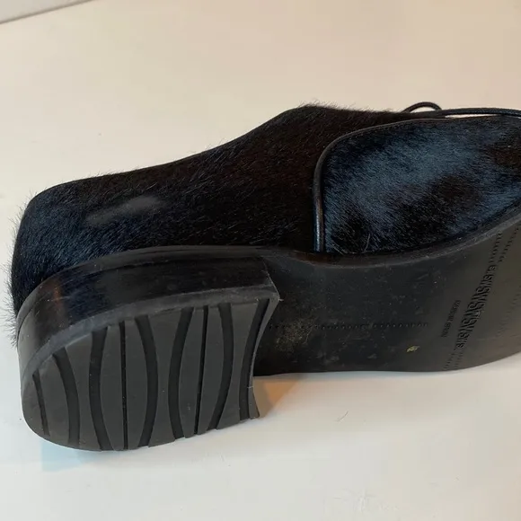 Stuart Weitzman Black Pony Hair Leather Heeled Oxfords Narrow EUC Size 8.5N