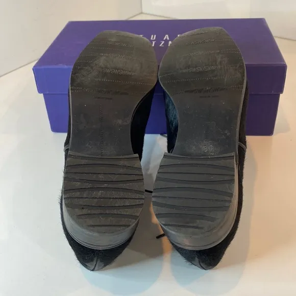 Stuart Weitzman Black Pony Hair Leather Heeled Oxfords Narrow EUC Size 8.5N