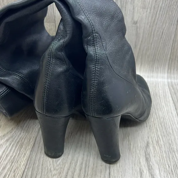 Stuart Weitzman Highland Tieland Napa Leather Thigh High Black Heeled Boots