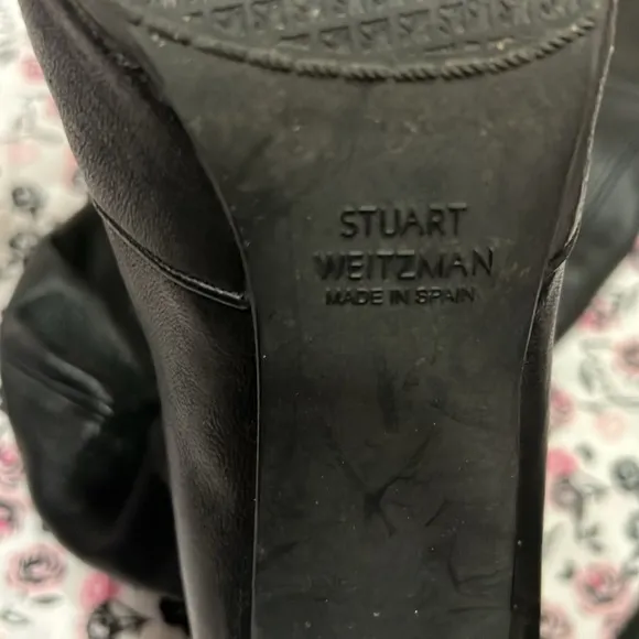 Stuart Weitzman Highland Tieland Napa Leather Thigh High Black Heeled Boots