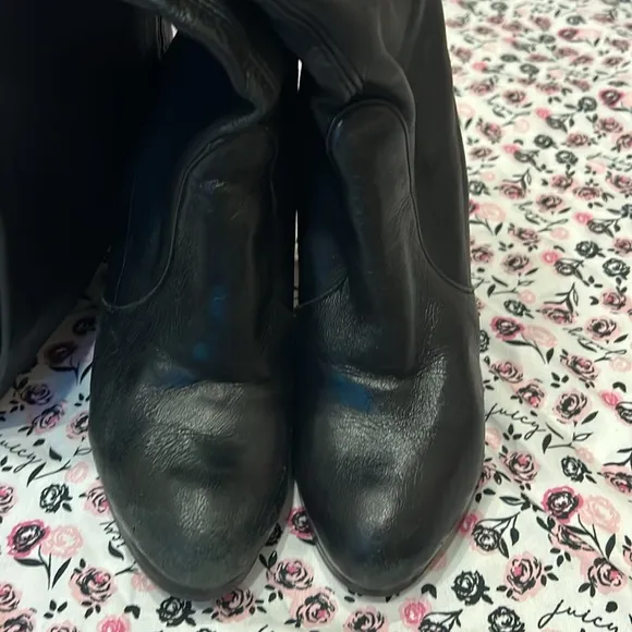 Stuart Weitzman Highland Tieland Napa Leather Thigh High Black Heeled Boots