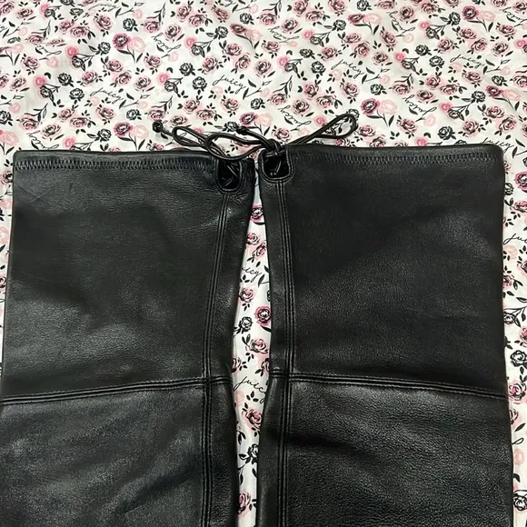 Stuart Weitzman Highland Tieland Napa Leather Thigh High Black Heeled Boots