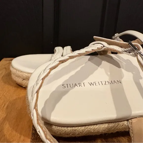 Stuart Weitzman Mykonos Braided Strap Espadrille Flat In White 9