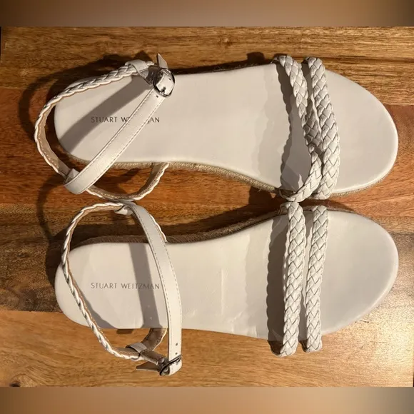 Stuart Weitzman Mykonos Braided Strap Espadrille Flat In White 9
