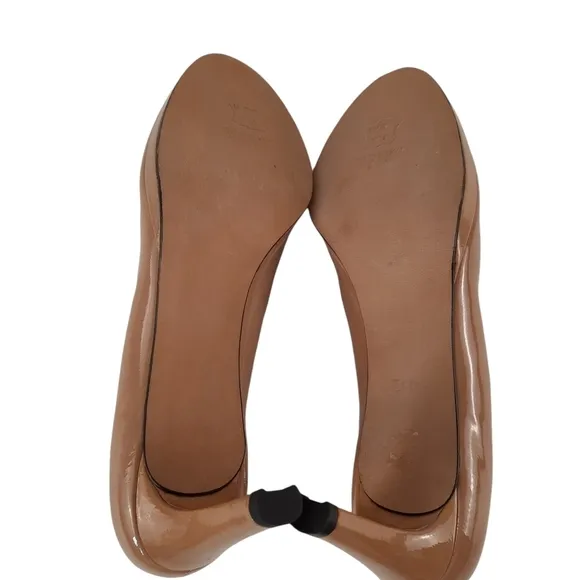 Stuart Weitzman Nude Mini Platform Patent Pumps Tan Brown Heel Neutral 8
