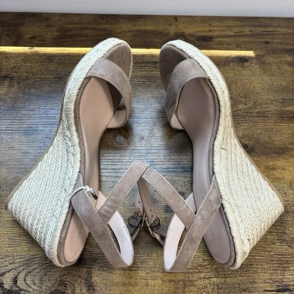 Stuart Weitzman Shoes 11 Tan Teddi Suede Espadrille Wedge Sandals New
