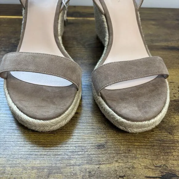 Stuart Weitzman Shoes 11 Tan Teddi Suede Espadrille Wedge Sandals New