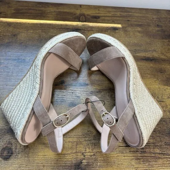 Stuart Weitzman Shoes 11 Tan Teddi Suede Espadrille Wedge Sandals New