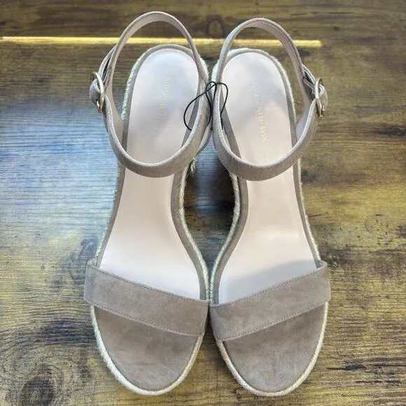 Stuart Weitzman Shoes 11 Tan Teddi Suede Espadrille Wedge Sandals New