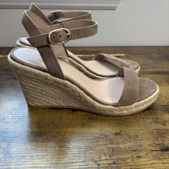 Stuart Weitzman Shoes 11 Tan Teddi Suede Espadrille Wedge Sandals New