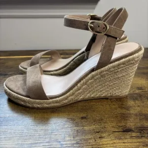 Stuart Weitzman Shoes 11 Tan Teddi Suede Espadrille Wedge Sandals New