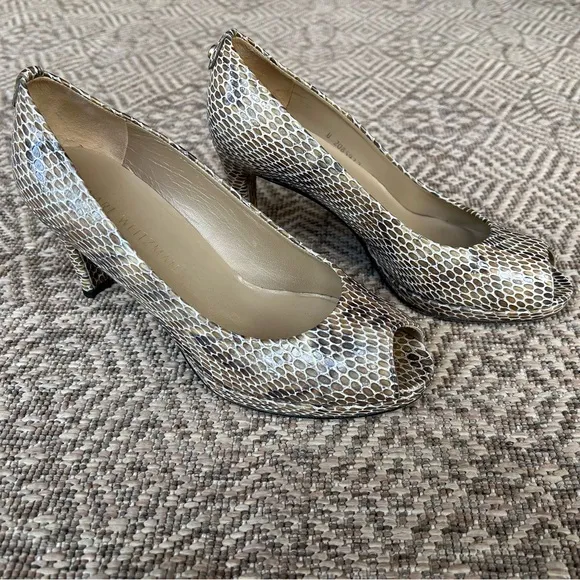 Stuart Weitzman Shoes Snakeskin Pumps Platform Python Peep Toe Brown Tan 8