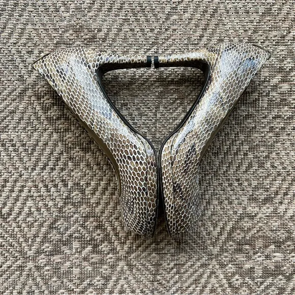 Stuart Weitzman Shoes Snakeskin Pumps Platform Python Peep Toe Brown Tan 8